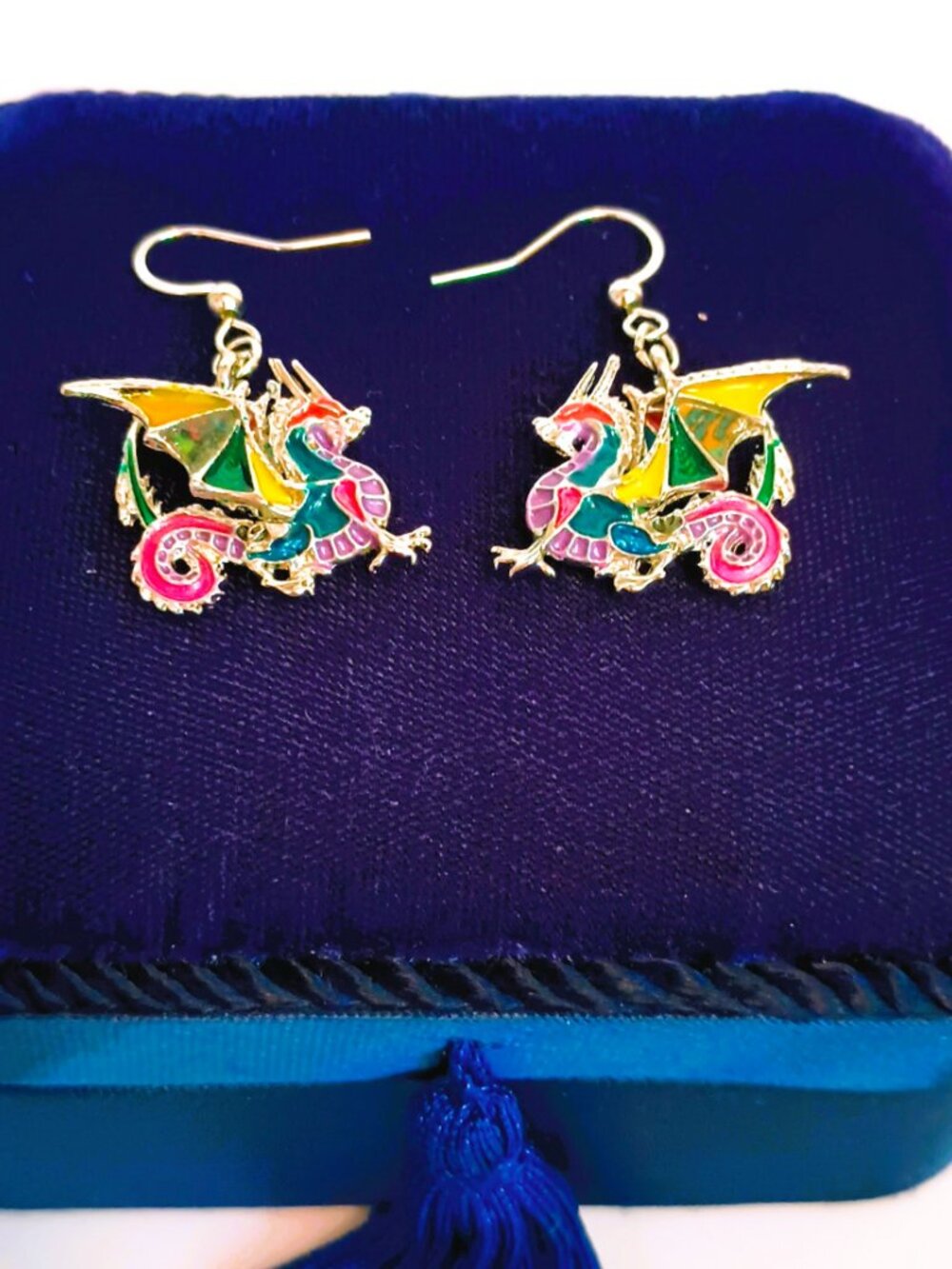 Bonsny Dragon Enamel Dangle Earrings Colorful 3D Silver Tone Wire Drop Jewelry